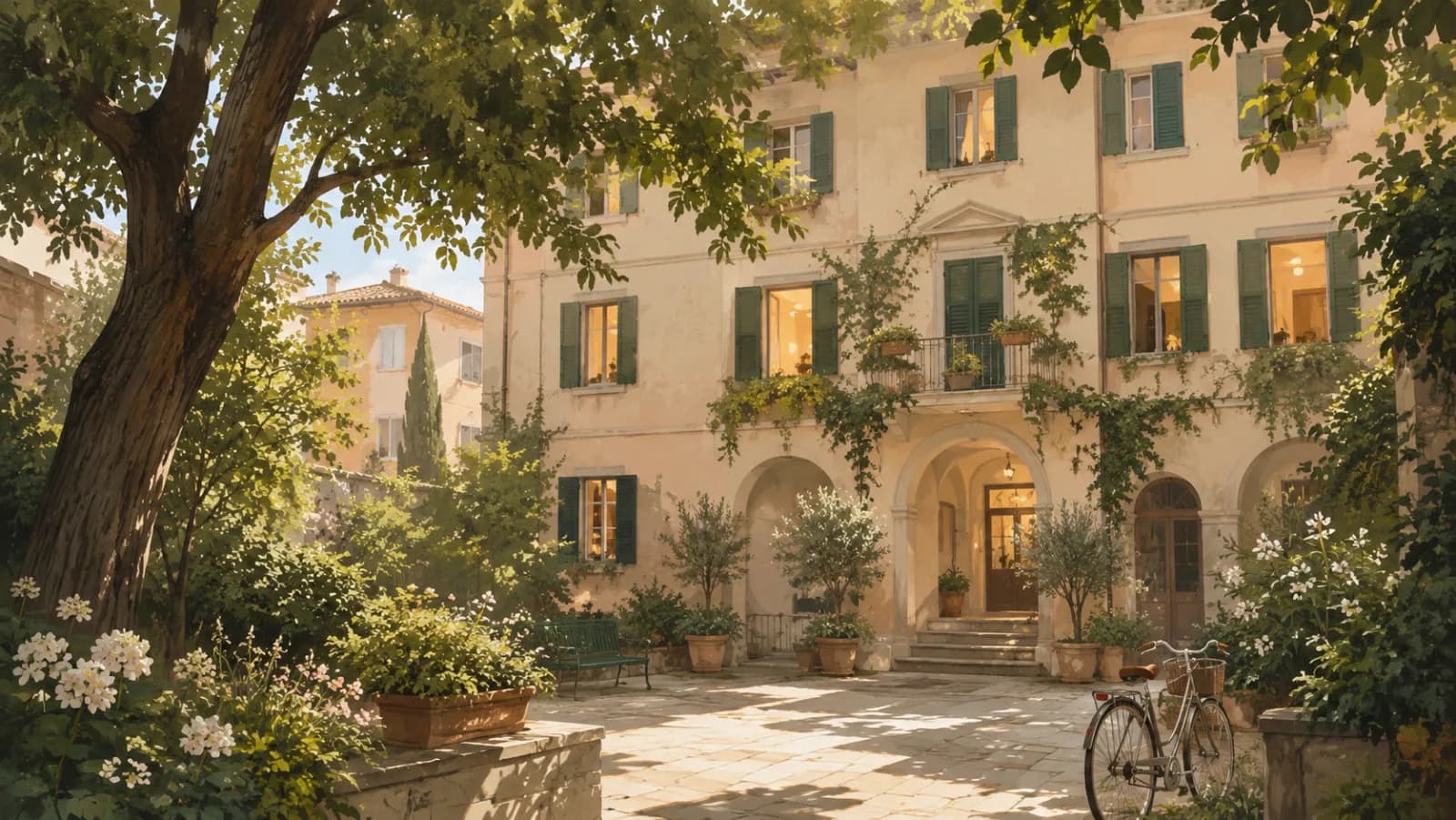 Cortile di un condominio italiano in una giornata di sole